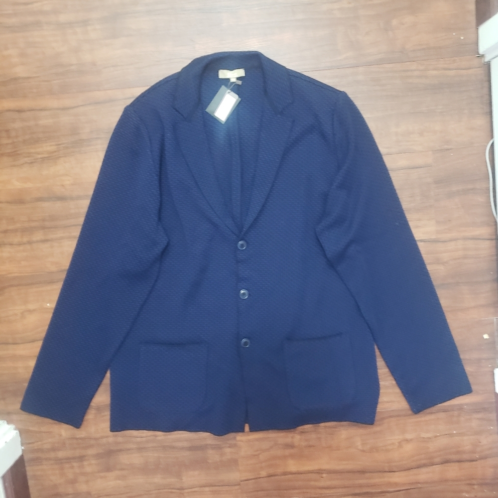 NEW akko italian fabric sweater blazer Schoolboy cardigan Navy Wool Blend XXL